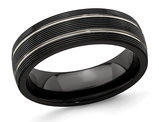 Men's Black Titanium Textured Groove Band Ring (7mm)